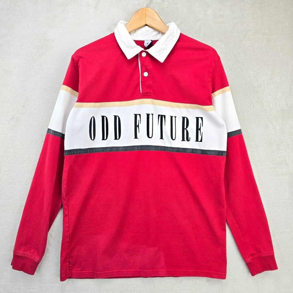 Odd Future Rugby Polo Shirt Mens Medium Red Colorblock Long Sleeve OFWGKTA